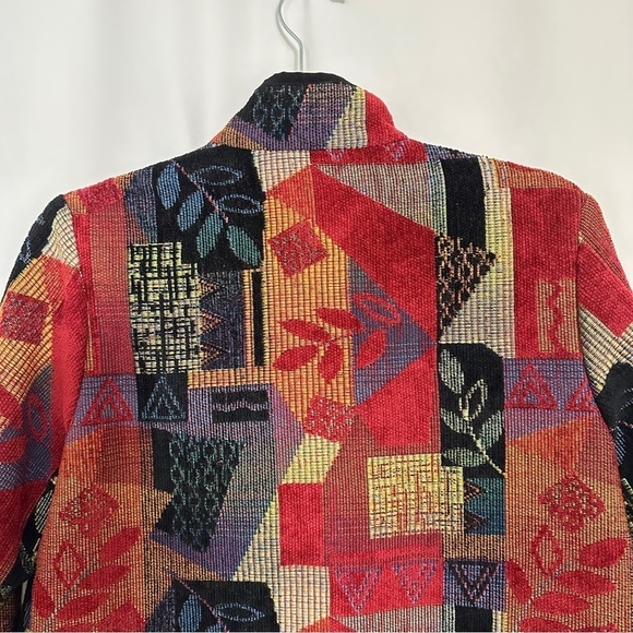 Coldwater Creek Full Zipper Red Black Green Abstract Leaf Print Jacket sz XS - Picture 9 of 11